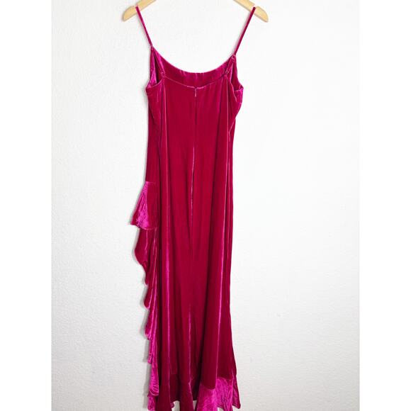 Reformation Winola Maxi Dress Size Small Rhubarb Red Velvet Ruffle Wedding - Picture 14 of 15